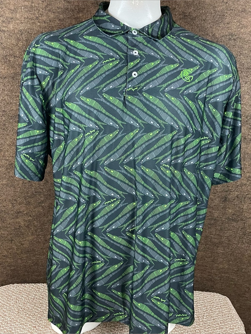 Googan Squad Polo Shirt Men's 2XL Fish Print Golf Performance Stretch A83